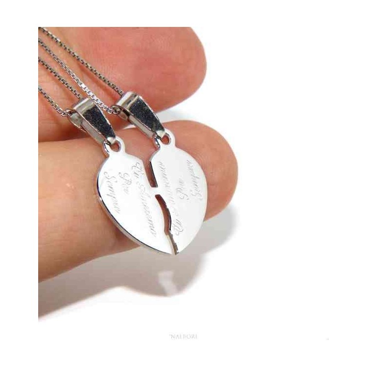 NSA|925 silver broken heart pendant for him and her + 2 necklaces