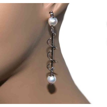 NSA|Long earrings in 925 silver with spiral and pearls