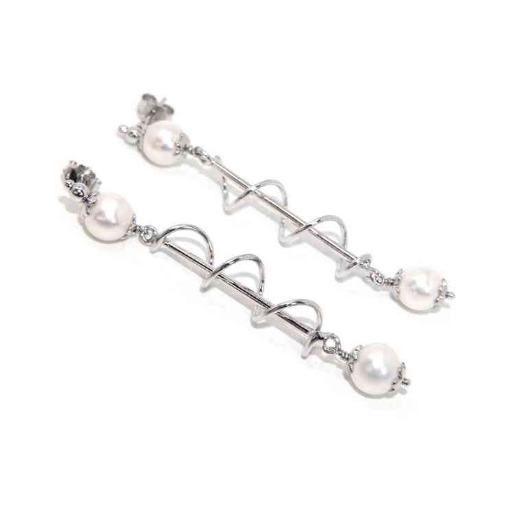 NSA|Long earrings in 925 silver with spiral and pearls