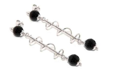 NSA|Long silver 925 woman earrings with spiral and black agate