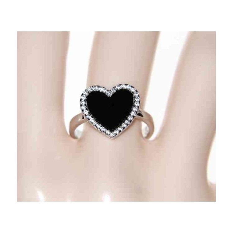 NSA|925 silver ring with onyx heart and zircons