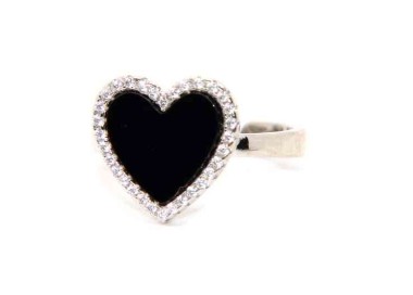 NSA|925 silver ring with onyx heart and zircons