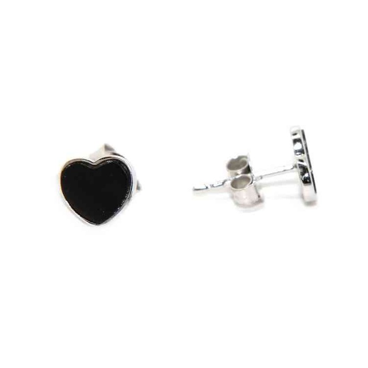 NSA|925 silver earrings small onyx heart