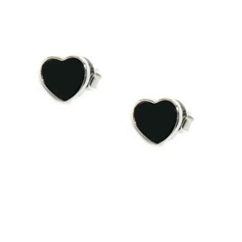 NSA|925 silver earrings small onyx heart