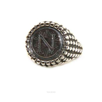 NSA|NALBORI Anello Argento 925 pallinato chevalier regolabile Monogramma