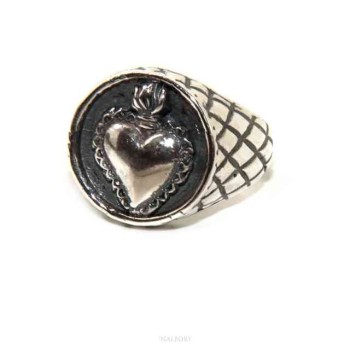 NSA|NALBORI Anello Argento 925 da uomo o donna scudo rombi sacro cuore milagros messicano