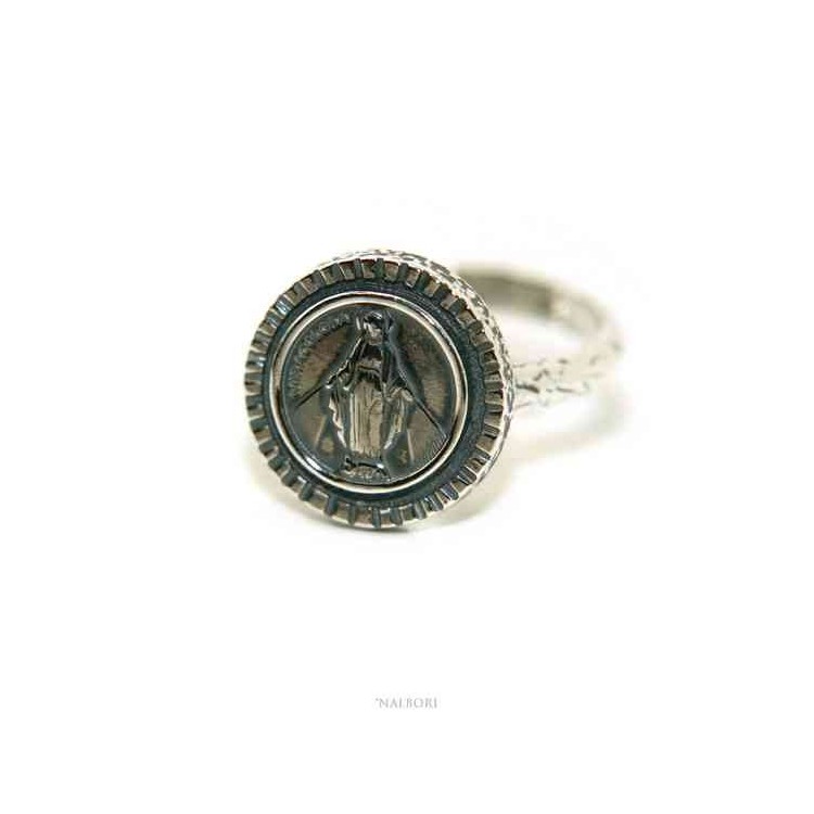 NSA|NALBORI Ring Silver 925 for man or woman adjustable shield miraculous madonna