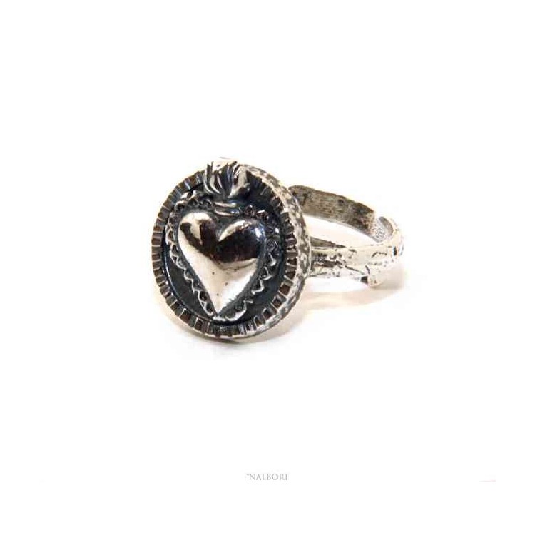 NSA|Ring Silver 925 for man or woman adjustable shield sacred Heart
