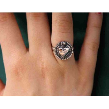 NSA|Anello Argento 925 da uomo o donna scudo regolabile sacro cuore