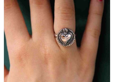 NSA|Anello Argento 925 da uomo o donna scudo regolabile sacro cuore