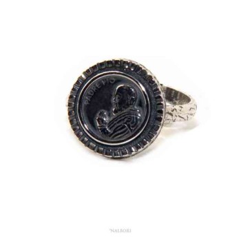 NSA|Ring Silver 925 for man or woman adjustable shield Father Pio