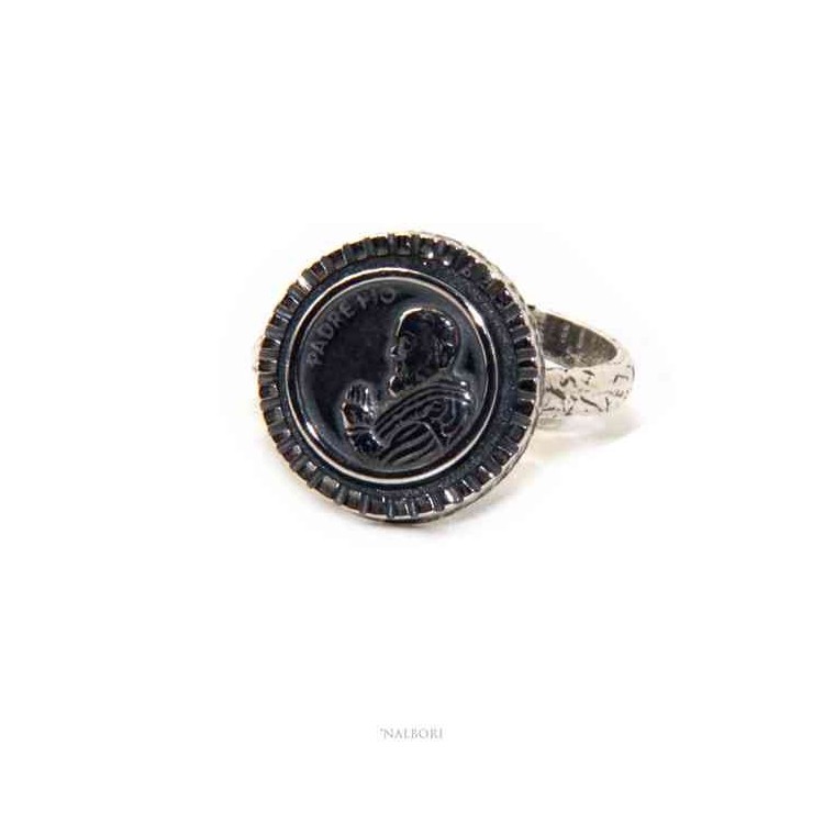 NSA|NALBORI Anello Argento 925 da uomo o donna scudo regolabile con Padre Pio