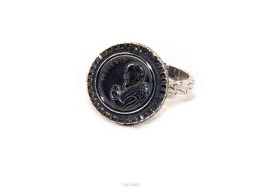 NSA|NALBORI Anello Argento 925 da uomo o donna scudo regolabile con Padre Pio