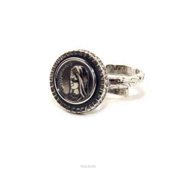 NSA|Ring Silver 925 adjustable shield Medjugorje Madonna
