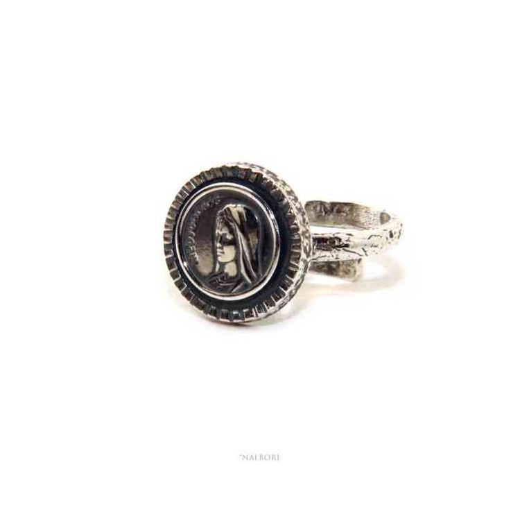 NSA|Ring Silver 925 adjustable shield Medjugorje Madonna