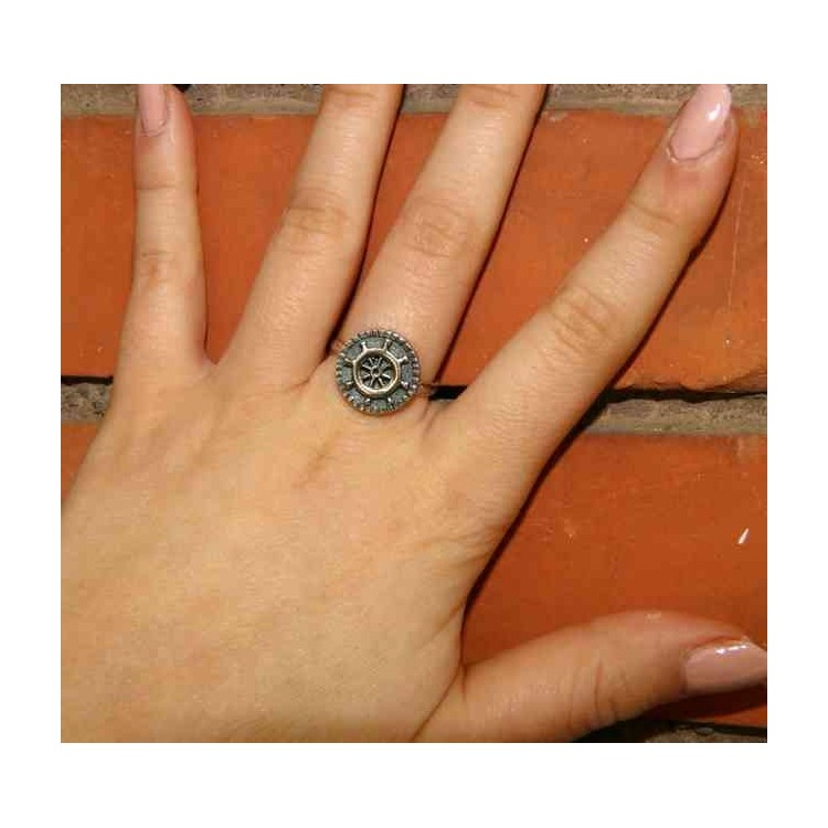 NSA|Anello Argento 925 da uomo o donna scudo regolabile timone nautico