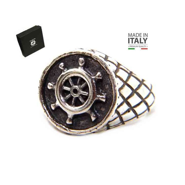 NSA|Anello a rombi argento 925 chevalier regolabile Timone nautico