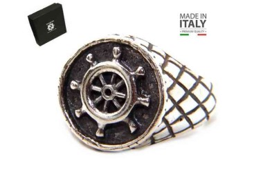 NSA|Anello a rombi argento 925 chevalier regolabile Timone nautico