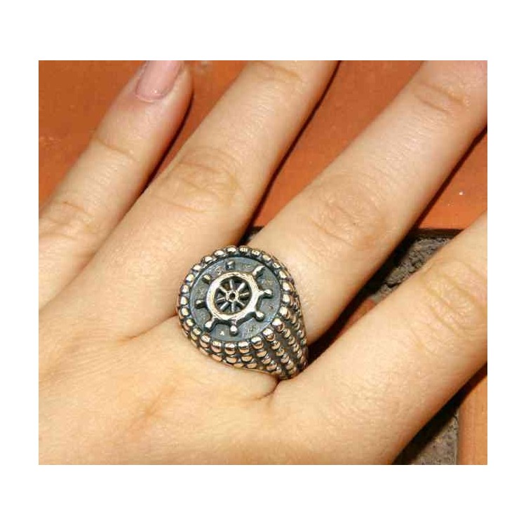 NonSoloArgenti|925 Silver Ring pounded chevalier adjustable rudder