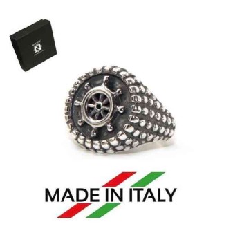 NonSoloArgenti|925 Silver Ring pounded chevalier adjustable rudder