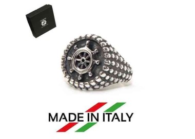 NSA|NALBORI Anello Argento 925 pallinato chevalier regolabile timone