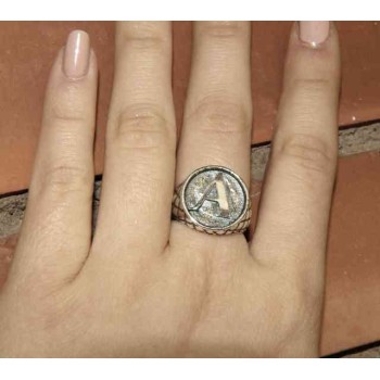 NSA|NALBORI Anello Argento 925 rigato chevalier regolabile lettera A