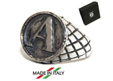 NSA|NALBORI Anello Argento 925 rigato chevalier regolabile lettera A