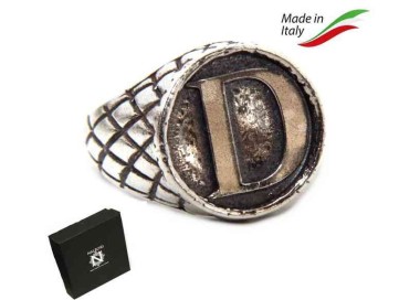 NSA|NALBORI Anello Argento 925 rigato chevalier regolabile lettera D