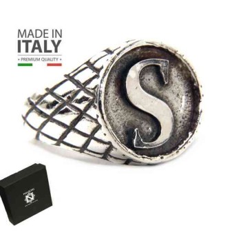 NSA|NALBORI Ring Silver 925 chevalier shield adjustable letter S