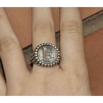 NSA|NALBORI Anello Argento 925 pallinato chevalier regolabile lettera F