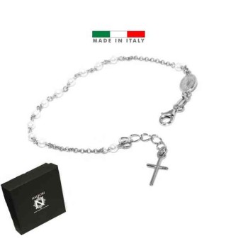 NSA|Bracciale rosario in Argento 925 madonna miracolosa e perline bianche