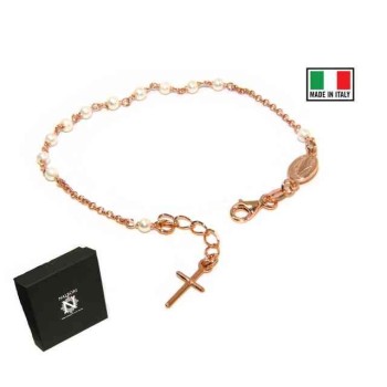 NSA|Rosary bracelet in 925 silver in rose gold with white beads