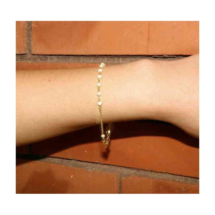 NSA|NALBORI Bracciale rosario Argento 925 bagno in oro giallo con perline bianche