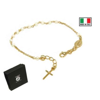 NSA|Rosary bracelet in 925 silver in yellow gold with white beads