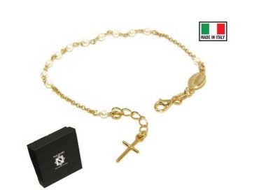 NSA|Rosary bracelet in 925 silver in yellow gold with white beads