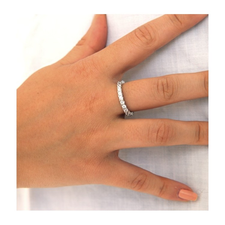 NSA|925 Rhodium: Eternity Infinity faith all around brilliant white cubic zirconia 2.5 mm for men or women