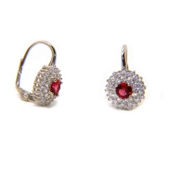 NSA|earrings in silvered 925 sterling silver round of cubic zirconia rubin