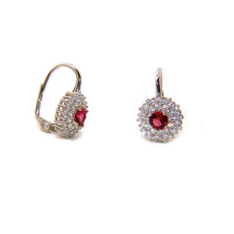 NSA|earrings in silvered 925 sterling silver round of cubic zirconia rubin