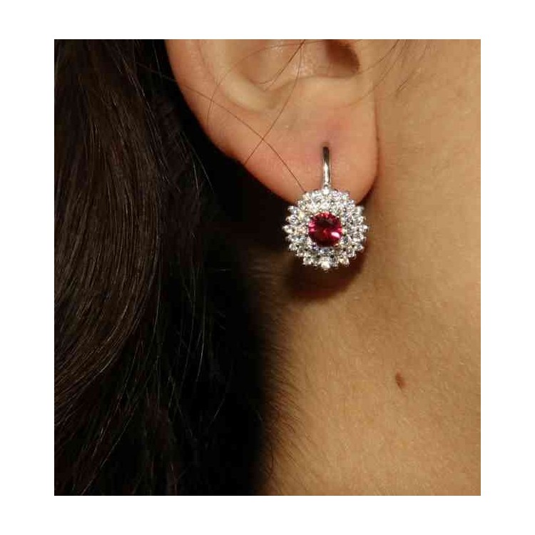 NSA|earrings in silvered 925 sterling silver round of cubic zirconia rubin