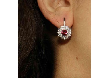 NSA|earrings in silvered 925 sterling silver round of cubic zirconia rubin