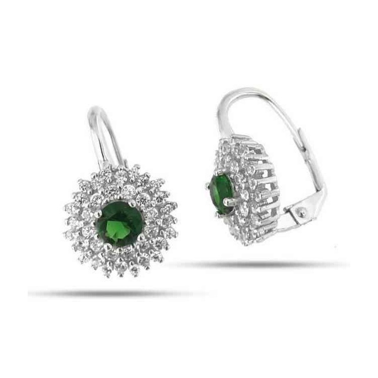 NSA|Orecchini monachella in argento 925 tondi rosone di zirconi emerald