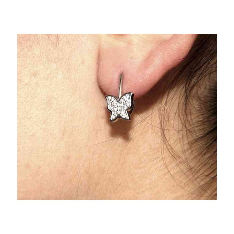 NSA|Women's hook earrings in 925 silver butterflies pavé with zircons