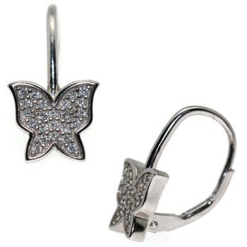 NSA|Women's hook earrings in 925 silver butterflies pavé with zircons