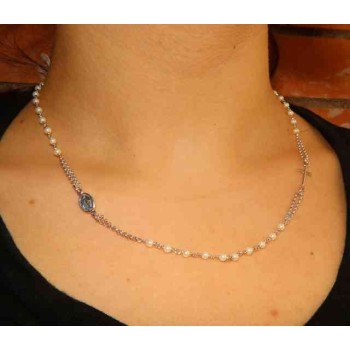 NSA|Rosary necklace 925 silver with round with 48 + 5 white pearls