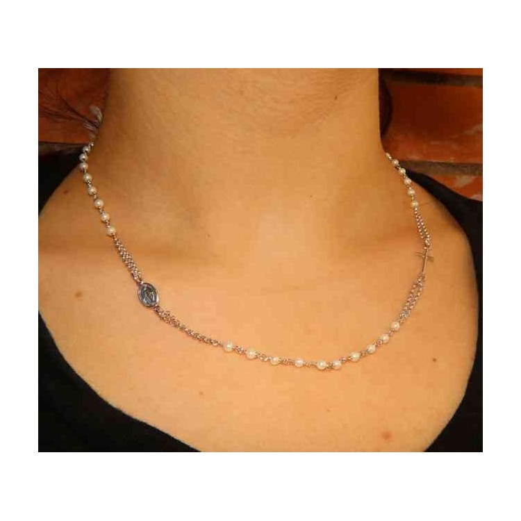 NSA|Rosary necklace 925 silver with round with 48 + 5 white pearls