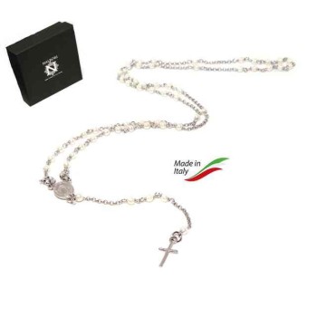 NSA|Y-shaped 925 silver rosary necklace with white pearls 55 cm white gold bath