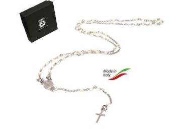 NSA|Collana Rosario Argento 925 a Y  perle con bagno oro bianco donna di marca nalbori originale