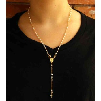 NSA|Collana Rosario Argento 925 a Y  perle , bagno oro giallo donna marca nalbori