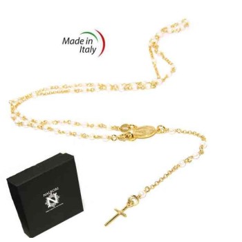 NSA|Y-shaped 925 silver rosary necklace with white pearls 55 cm Yellow gold bath