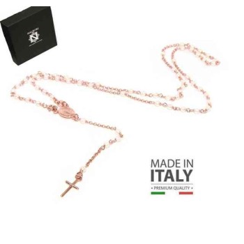 NSA|Y-shaped 925 silver rosary necklace with white pearls 55 cm rose gold bath